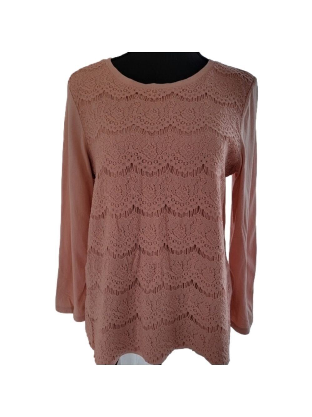 J Crew Dusty Pink Lace Overlay Tshirt Size M
